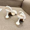 Sexy Pointed Transparent PVC Cover Teo High Heels Sandals Flower Rhinestone Back Strap Women Banquet Dress Shoes White