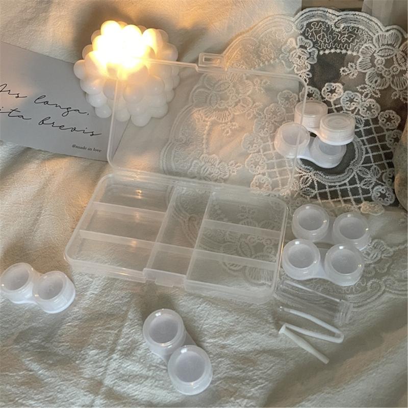 Portable Contact Lenses Case With Wearing Suction Stick And Tweezers For Daily Use Can Hold 6 Pair Contact Lenses
