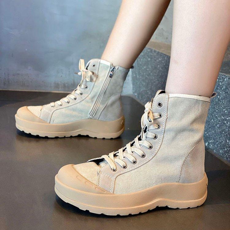 Frosted thick-soled heightening Martin boots women's autumn 2025 new lapel locomotive boots retro British style short boots