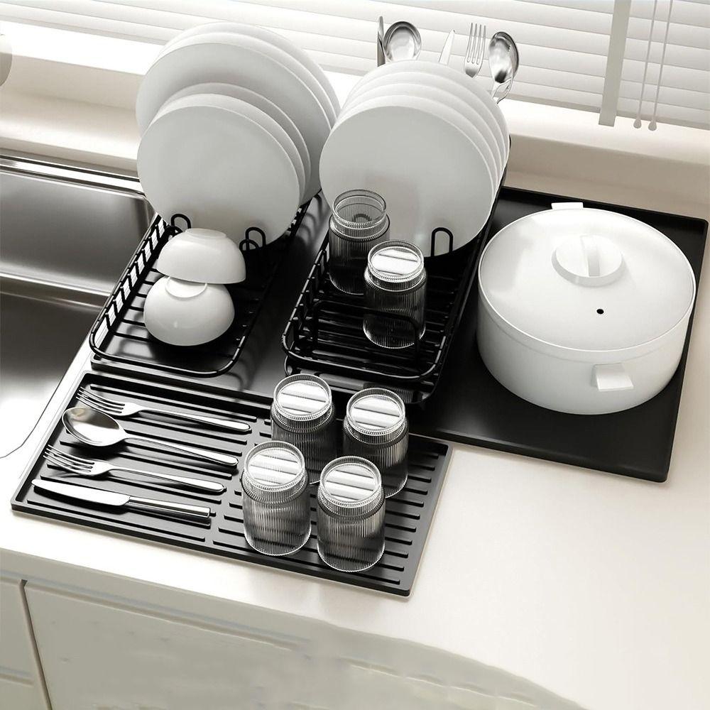 2 In 1 Silicone Coffee Machine Mat Wear-resistant Countertop Protector Mat Dish Drying Pad Kitchen