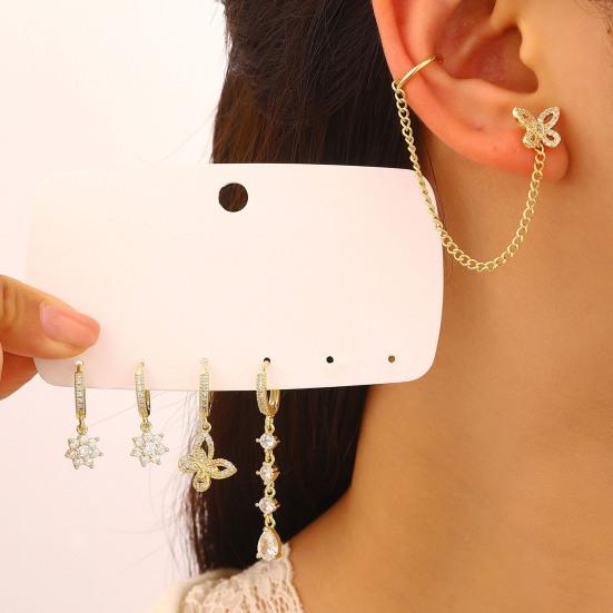 5 Stück Damen Ohrringe Set Funkelnde Strass Blume Schmetterling Kette Creolen Gold Beschichtet Zirkonia Hängende Ohrringe für Abschlussball Hochzeit