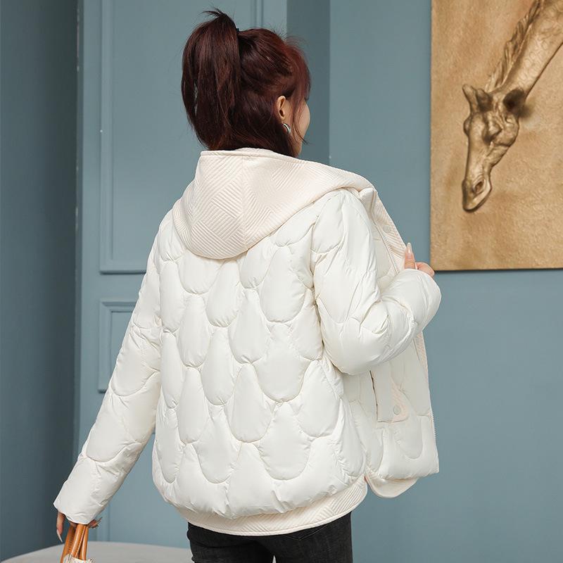 Women's Winter Down Cotton Jacket: Fake Two-Piece Style, Petite, Short, Loose Fit, Korean-Inspired, Bread Coat Design