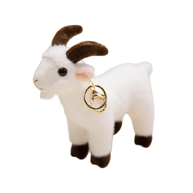 1Pcs Cute Mini Standing Goat Plush Toy Soft Stuffed Animal Keyring Lifelike Goat Pendant for Bag Decoration