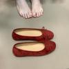 Silver Bow Light Mouth Flat Sole Shoes Women's Soft Sole Suede Grandma Shoes Retro Mary Jane Shoes