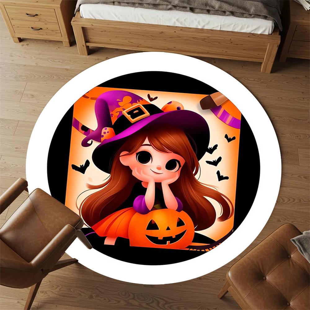 1pc Witch Pumpkin Round Chair mat Area Rug - Non-Slip, Floor Mat for Office, Bedroom, home decor Christmas Gift p0811307