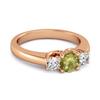 Peridot Round Three Stone Ring - 925 Sterling Silver Rose Gold Vermeil