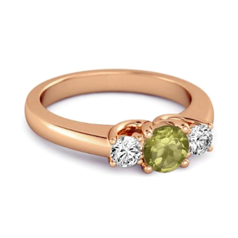 Peridot Round Three Stone Ring - 925 Sterling Silver Rose Gold Vermeil