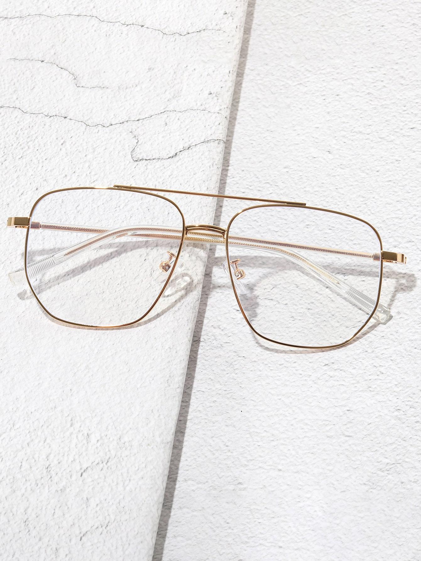 Retro Double-Beam Metal Anti-Blue Light Flat Glasses золотой