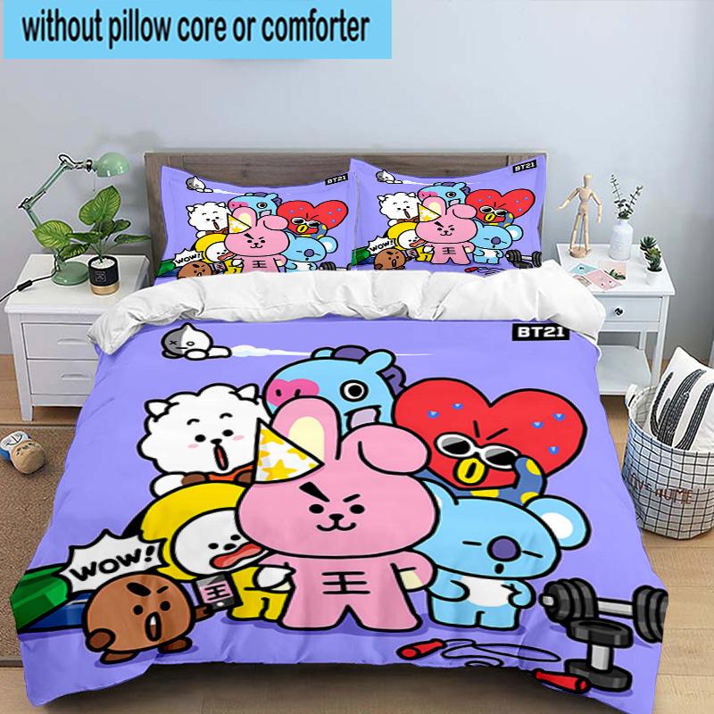 3PCS K-pop Cartoon Friends 3pcs Bedding,Including 3PCS Duvet Cover And 2pcs Pillowcases Perfect for Christmas,Ideal for Bedroom, Dormitory