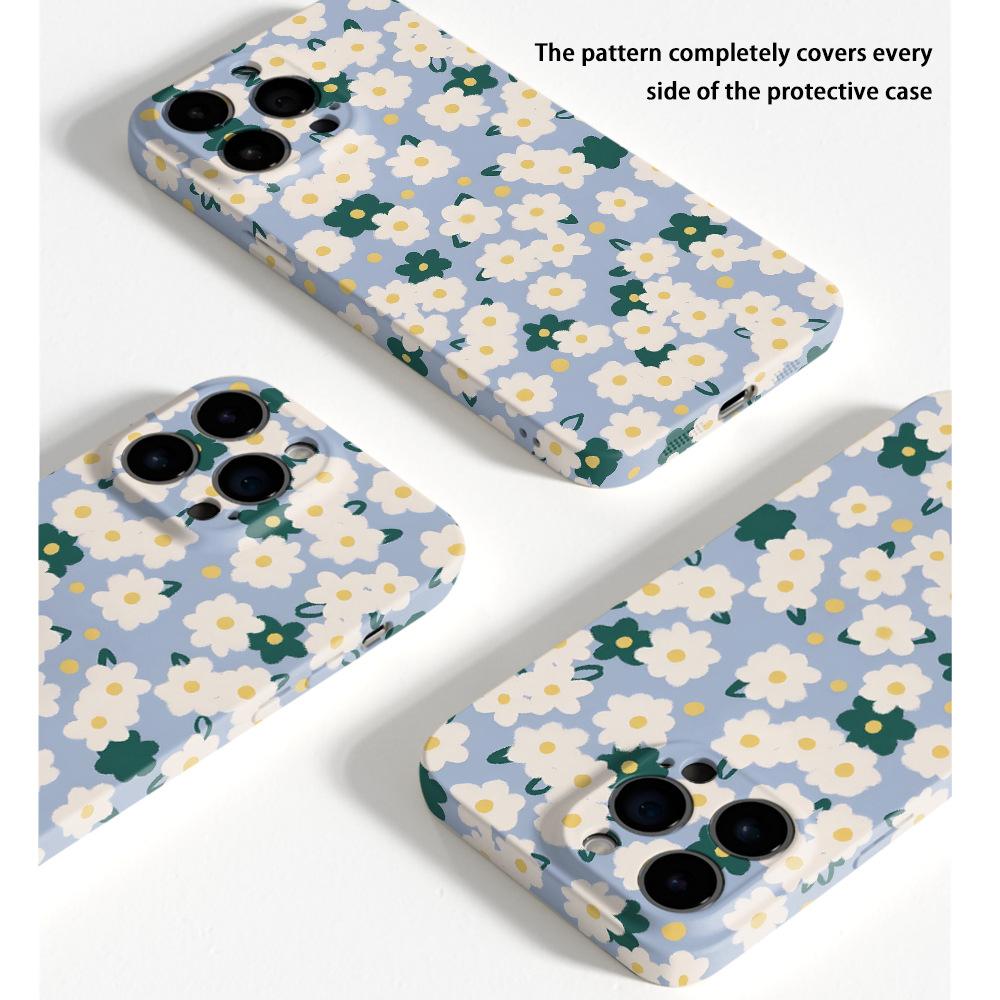 Ins Wind White Floral Mobile Phone Case Apple 15Pro Anti-drop Film All-inclusive iPhone17pm High-value Women's Model