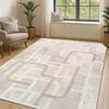 Tapis salon doux moderne en relief géométrique beige 160x230