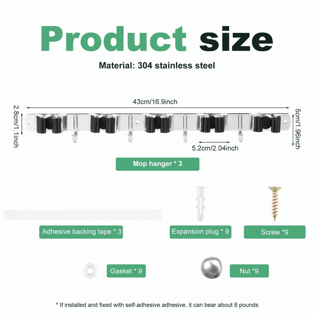 Mop and Broom Organizer Stainless Steel Broom Mop Holder Wall Mounted Strong Broom Mop Holder for Bathroom Kitchen Accessories