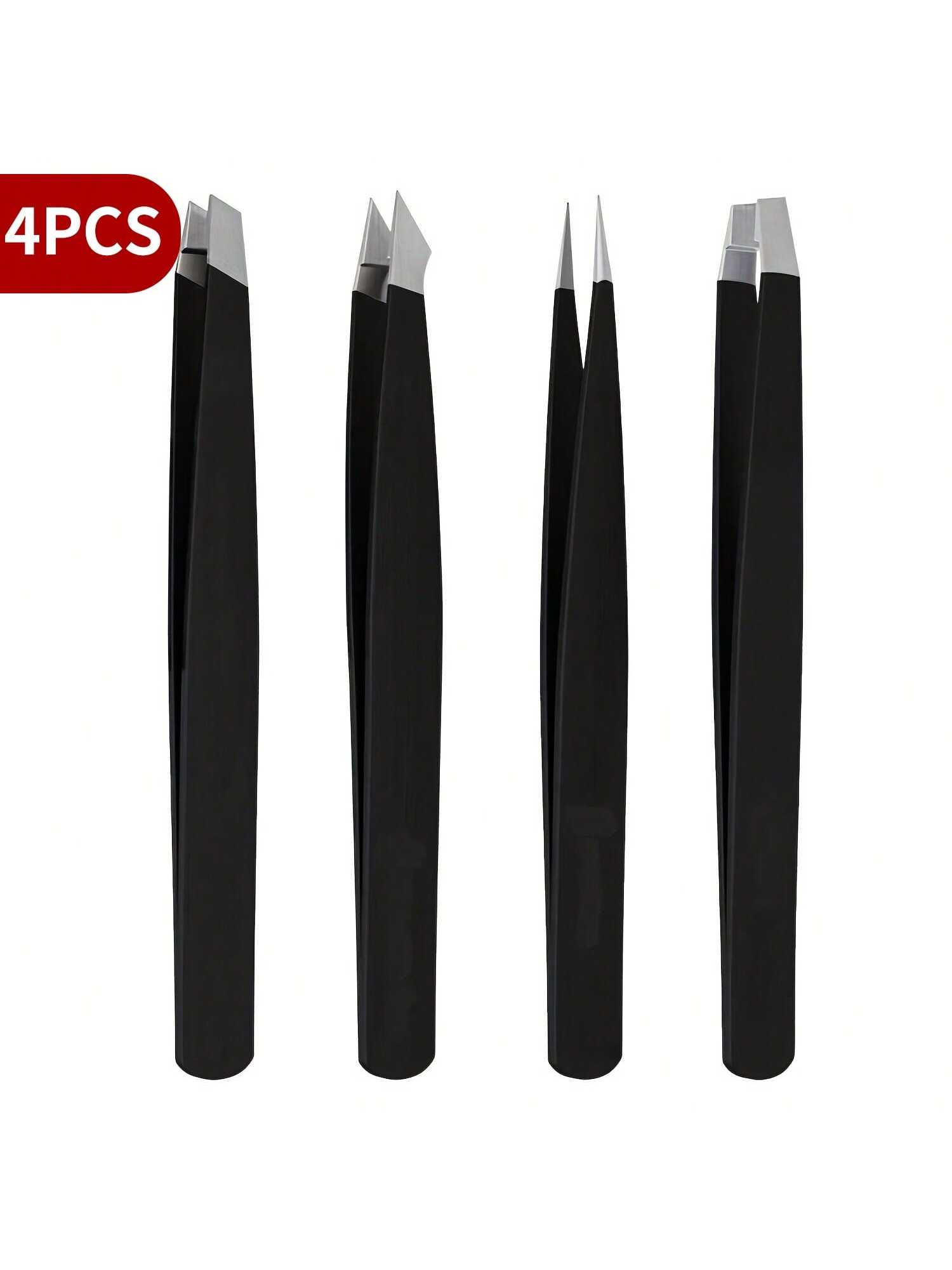

4Pcs Precision Tweezers, Professional Stainless Steel for Eyebrow Shaping, Beard & Ingrown Hair Removal чёрный