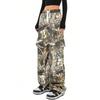 Personalized printing camouflage tooling casual pants American street big pocket mopping loose straight trousers