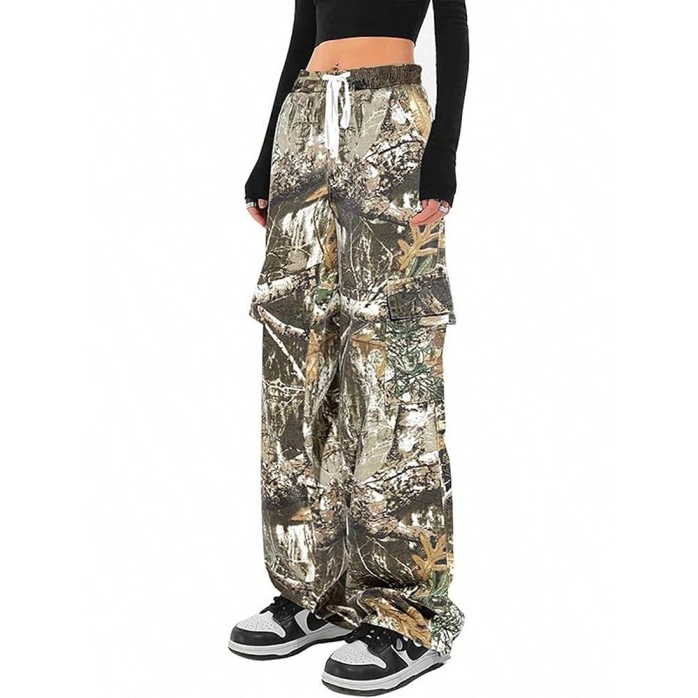 Personalized printing camouflage tooling casual pants American street big pocket mopping loose straight trousers