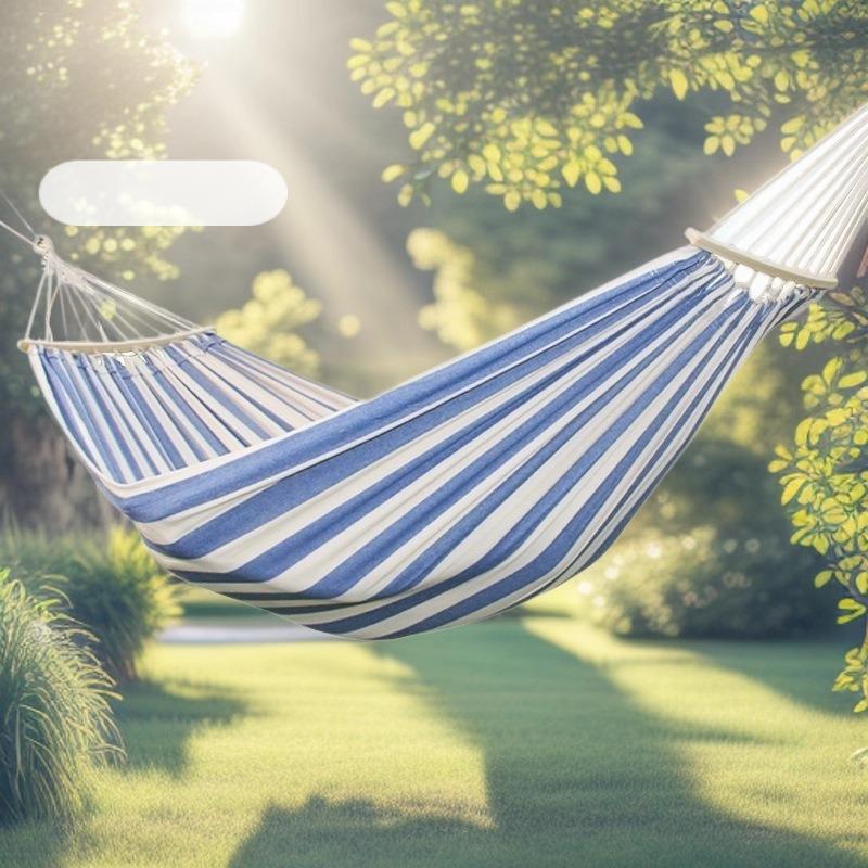 White Double Anti-Rollover Canvas Hammock - Portable Hanging Swing for Adults & Children, Thickened for Camping, Lounging, Sleeping.