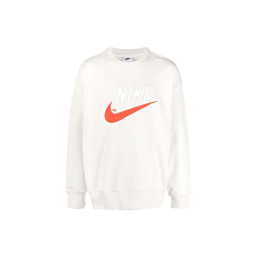 Nike Swoosh Front Brand Logo Print Crew Neck Pullover Long Sleeve Sweatshirt Men Tops White DO8891-030
