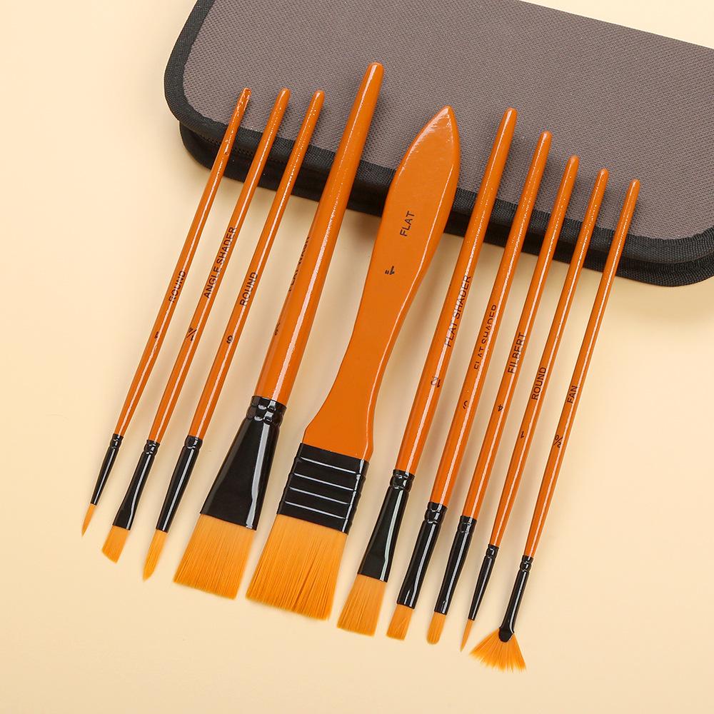 15-Piece Oil Painting Nylon Brush Set with Canvas Bag for Gouache & Watercolor
