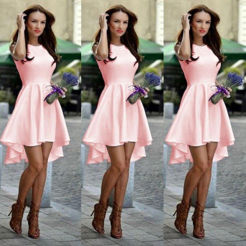 Fashion Women Sleeveless Asymmetric Hem Casual Sundress In Elegant Pure Color