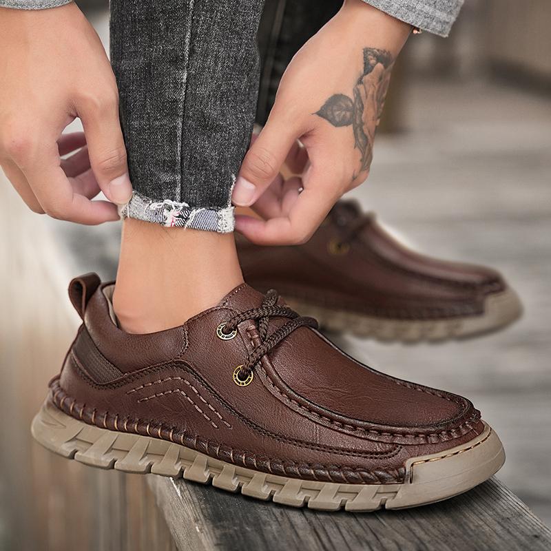 New Men Casual Shoes Handmade Leather Comfortable Men's Shoes Quality Split Leather Flat Moccasins Men Sneakers