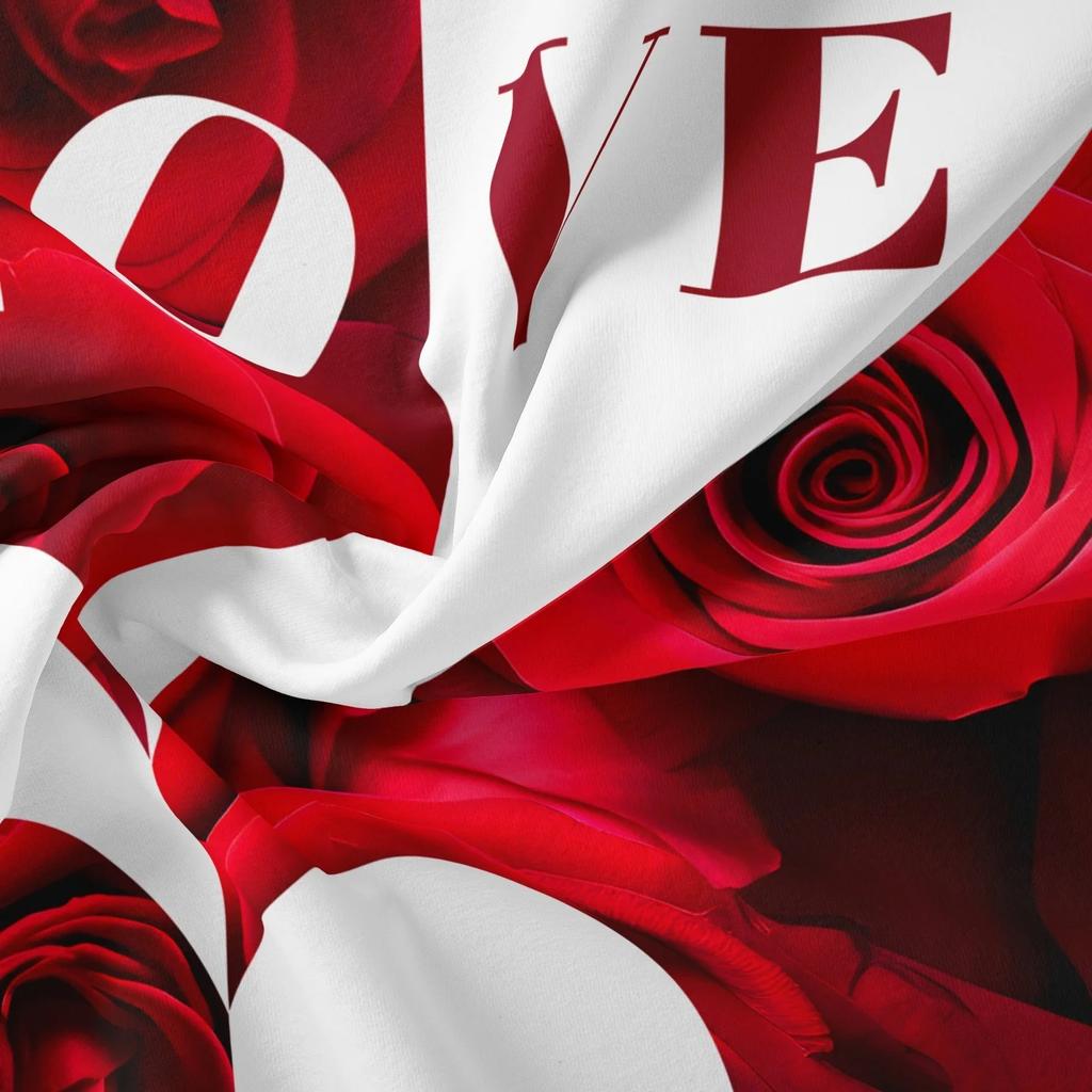 3pcs Valentine's Day Bedding Set Red And White Heart Rose Lettering Print Duvet Cover Set Romantic Design Soft Fabric