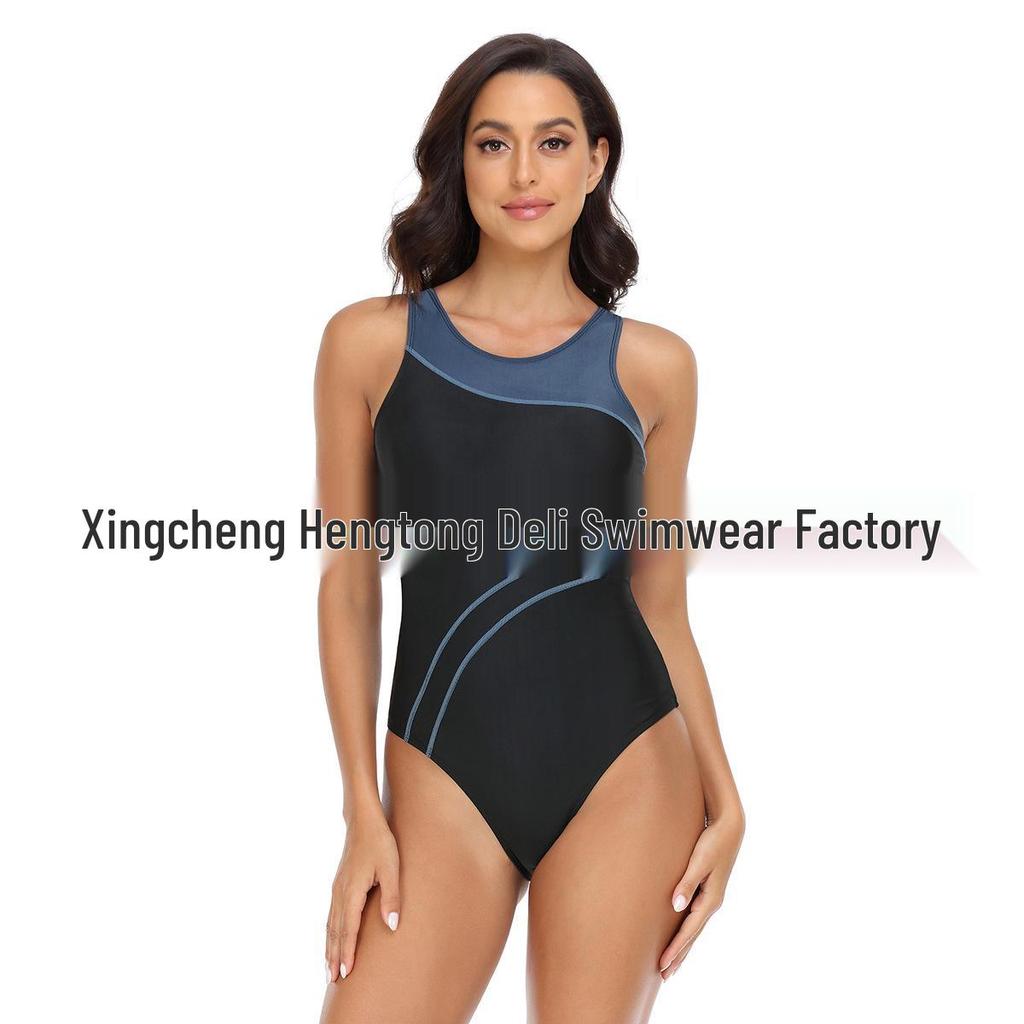 Sporty Colorblock One-Piece Triangle Bikini for Women – Professional Racing Swimsuit (European & American Style)