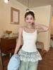 Summer Korean Color-Block Lace Trim Ballet Style Sweet Camisole Top
