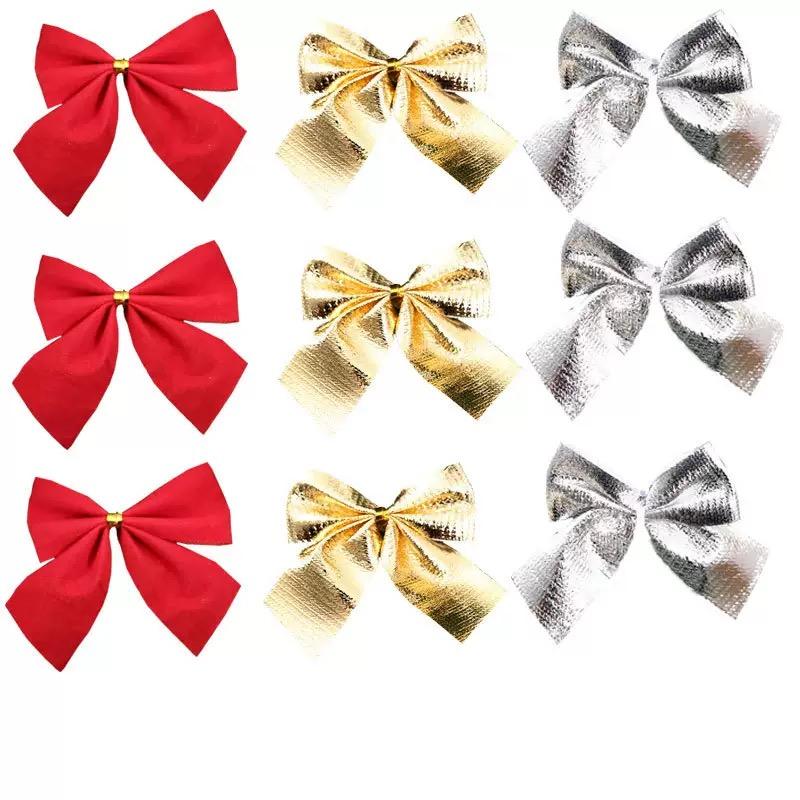 12Pcs Christmas Bows Decoration Gold Red Silver Small Bows for Christmas Tree Mini Bowknot DIY Ornaments Home Decoration 2025