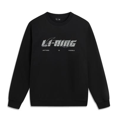 Li Ning Sports Lifestyle Serie Fleece Varm Rund Hals Bokstav Løs Genser Unisex genser Svart AWDVC63-3