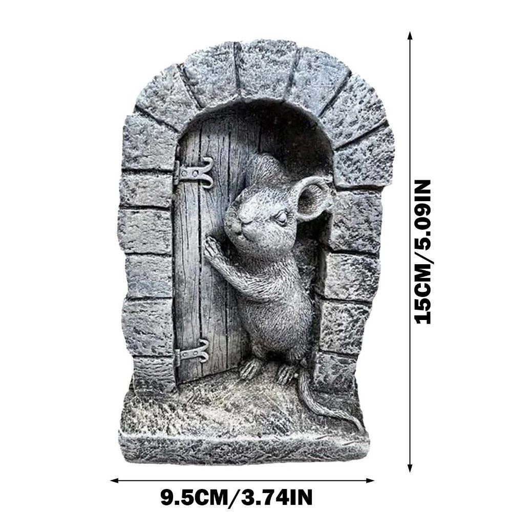 Cartoon Mouse Door Statue Easy Installation Garden Animal Sculptur Adorable Mouse Figurine  Yard