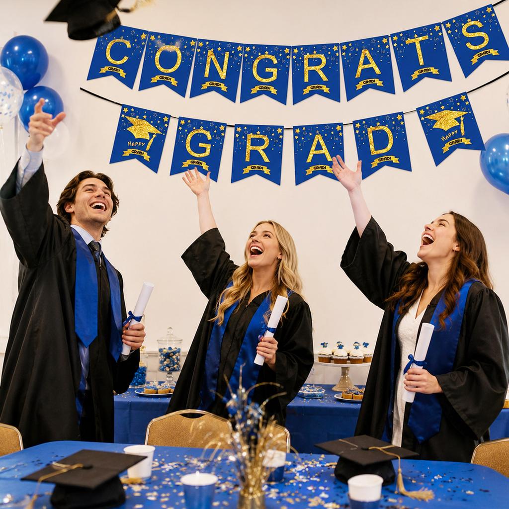 Graduation Party Banner Congrats Grad Hanging Decoration for Graduation Ceremony Celebration Indoor Outdoor Use Durable Material