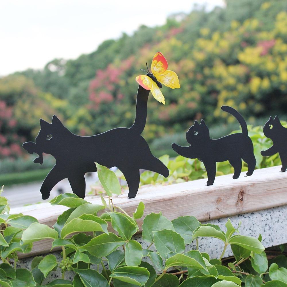 3Pcs Set Cute Cat Outdoor Statues Butterfly Decorative Animal Garden Ornaments  Home Decoration
