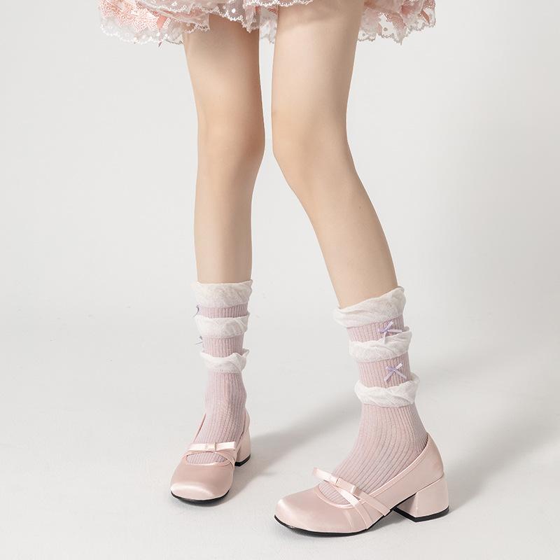 Female Summer Thin Double Layer Pile Pile Pleats Sweet Candy Color In The Tube Socks