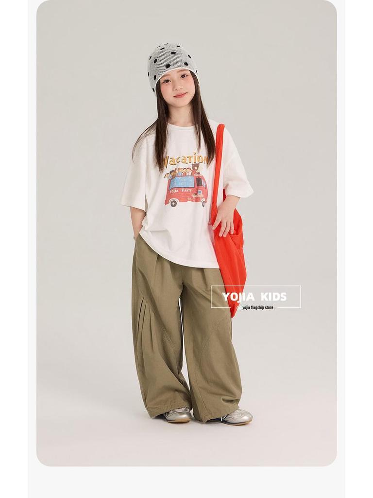 YOJIA Girls' Pure Cotton Short-Sleeve T-Shirt, New Korean Style, Lightweight Spring/Summer 2026 Top