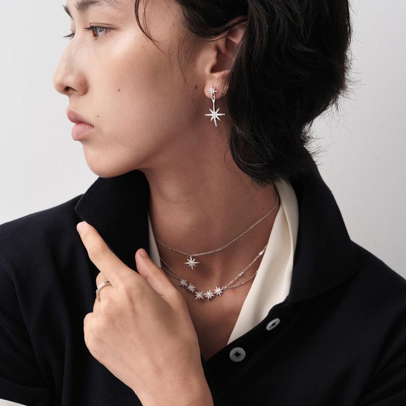 APM Monaco Earrings METEORITES/Hexagram [Romantic Confession] Asymmetrical Inlaid Sparkling Zircon Hexagram, Elegant Starburst Earrings Endless Love