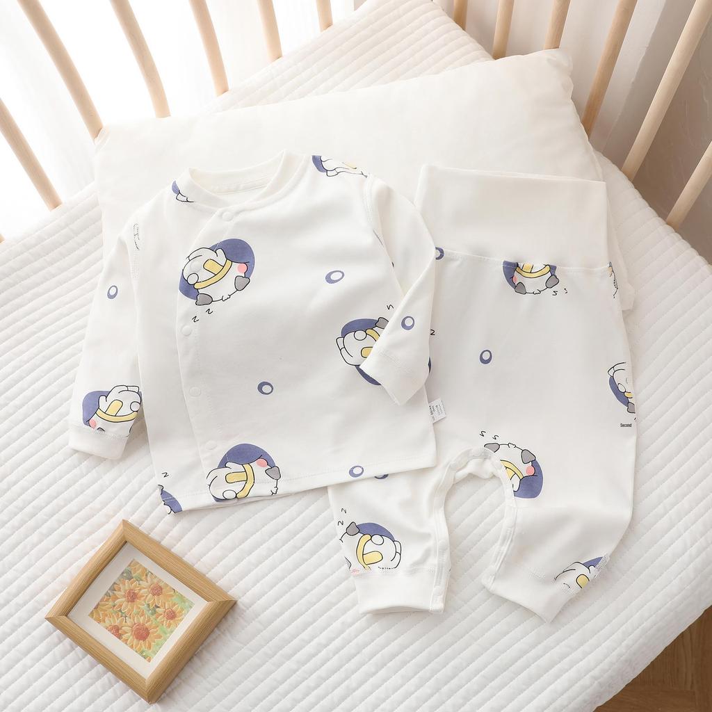 Autumn & Winter Newborn Pure Cotton High-Waisted Belly-Protecting Pajama Set