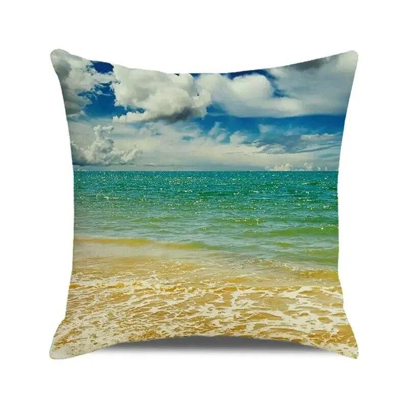 

Чехол на подушку с пляжным пейзажем, летняя наволочка с океанским пальмовым принтом и волнистым принтом, домашний декор, наволочка для спальни, гостиной, дивана, наволочка 50x50cm