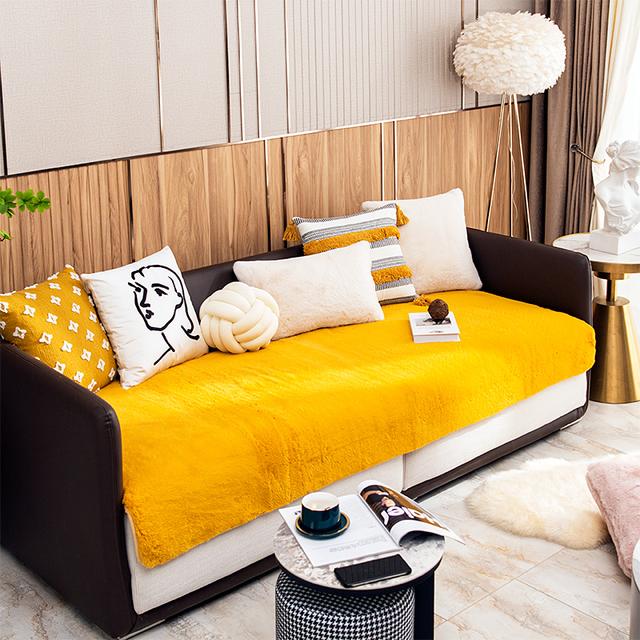 Winter Thick Rabbit Velvet Sofa Cushion Super Soft Chaise Lounge Couch Cover Sofa Towel Non -Slip Couch Slipcovers Home Decor