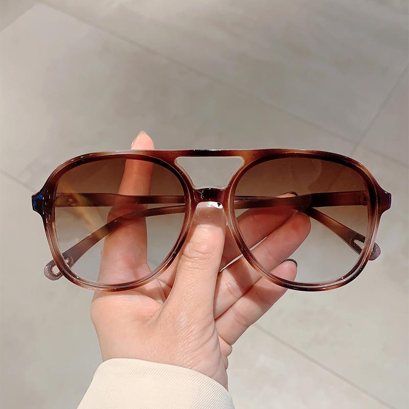 Vintage Double Bridge Sunglasses  New Chic Multicolor Gradient Pilot Shades Fashion Brand Design Mirror Dark Glasses