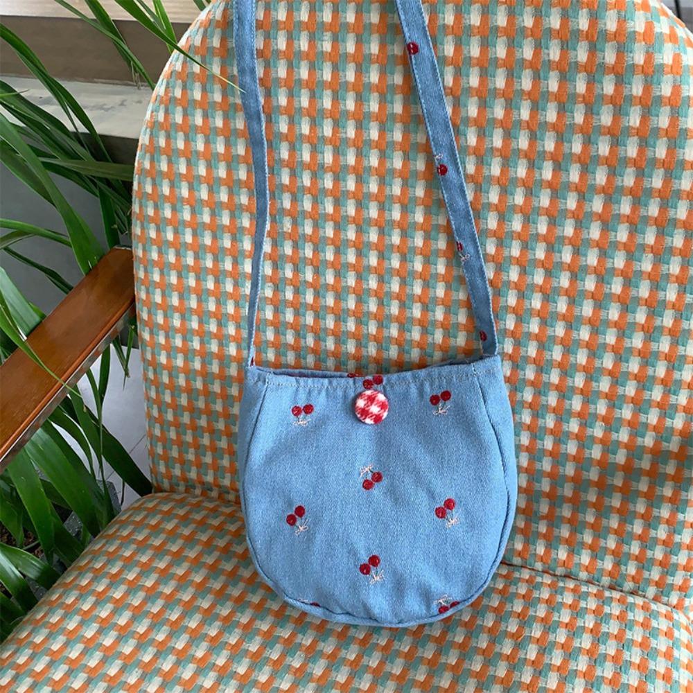 

Y2K Denim Canvas Bag Cute Jeans Messenger Bag Simple Embroidered Cherry Crossbody Bag Girl Style 3