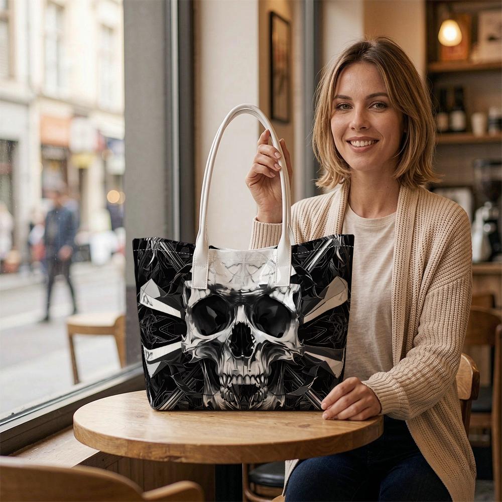 Trendy Skull Pattern Shoulder Bag Casual Large Capacity Tote Bag for Daily Use