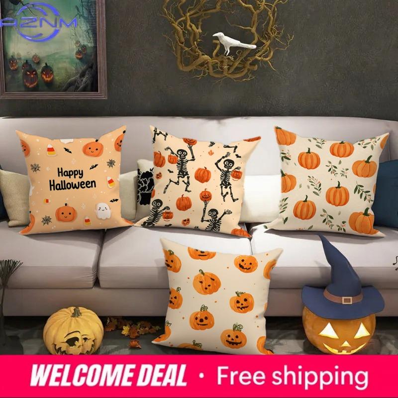 Halloween-Themed Pumpkin & Skeleton Pillowcasessuitable For Sofa Car Bedroom Decorative Cushion Cover Pillow Cover