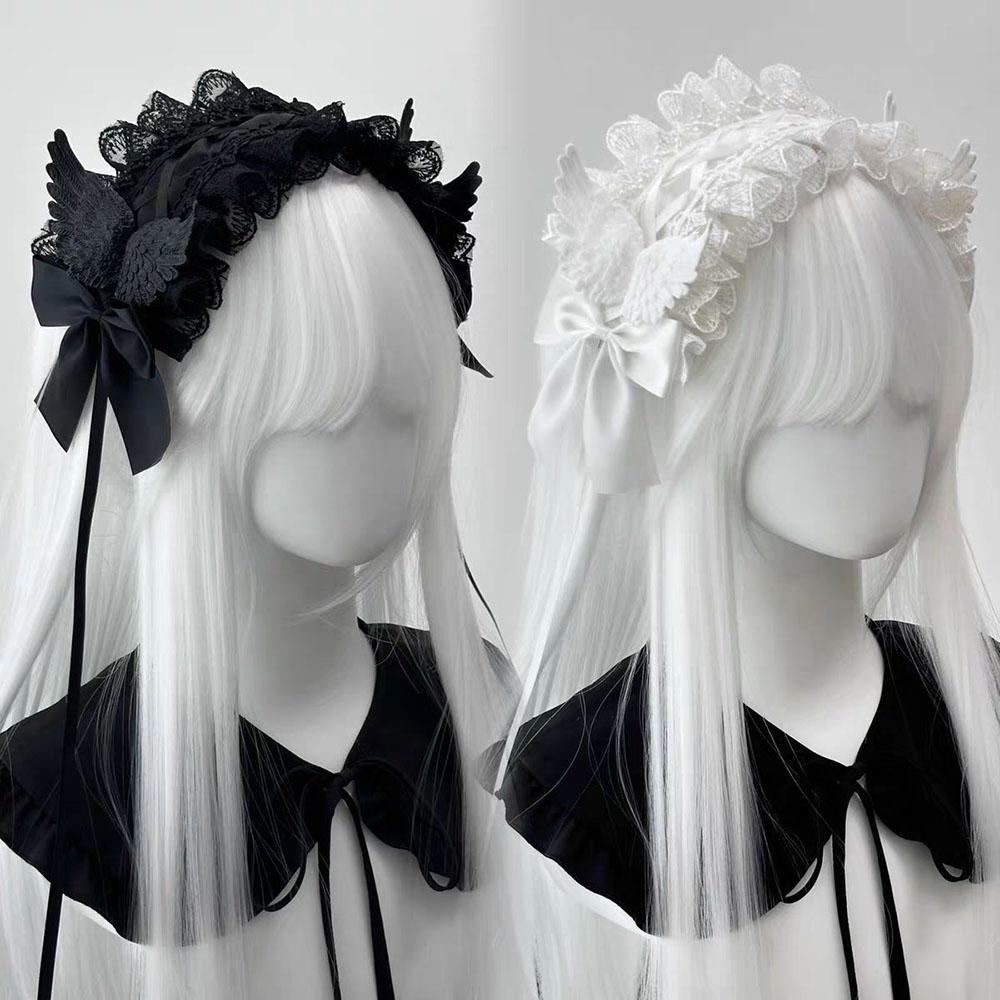 Japanese Dark Angel Wing Headpiece Harajuku Subculture Lace Hairband Y2K Sweet Gothic Lolita Headband Cosplay Costume Accessory