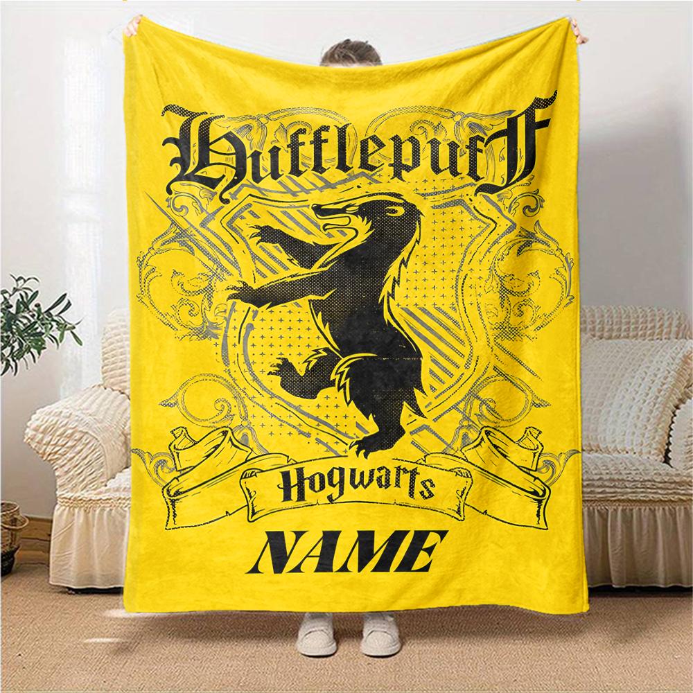 Custom Name Hufflepuff Pride Crest blanket for Couch & Bed, Plush Cozy Fuzzy Blanket Super Soft & Warm Blankets for Fall and Winter. 090875