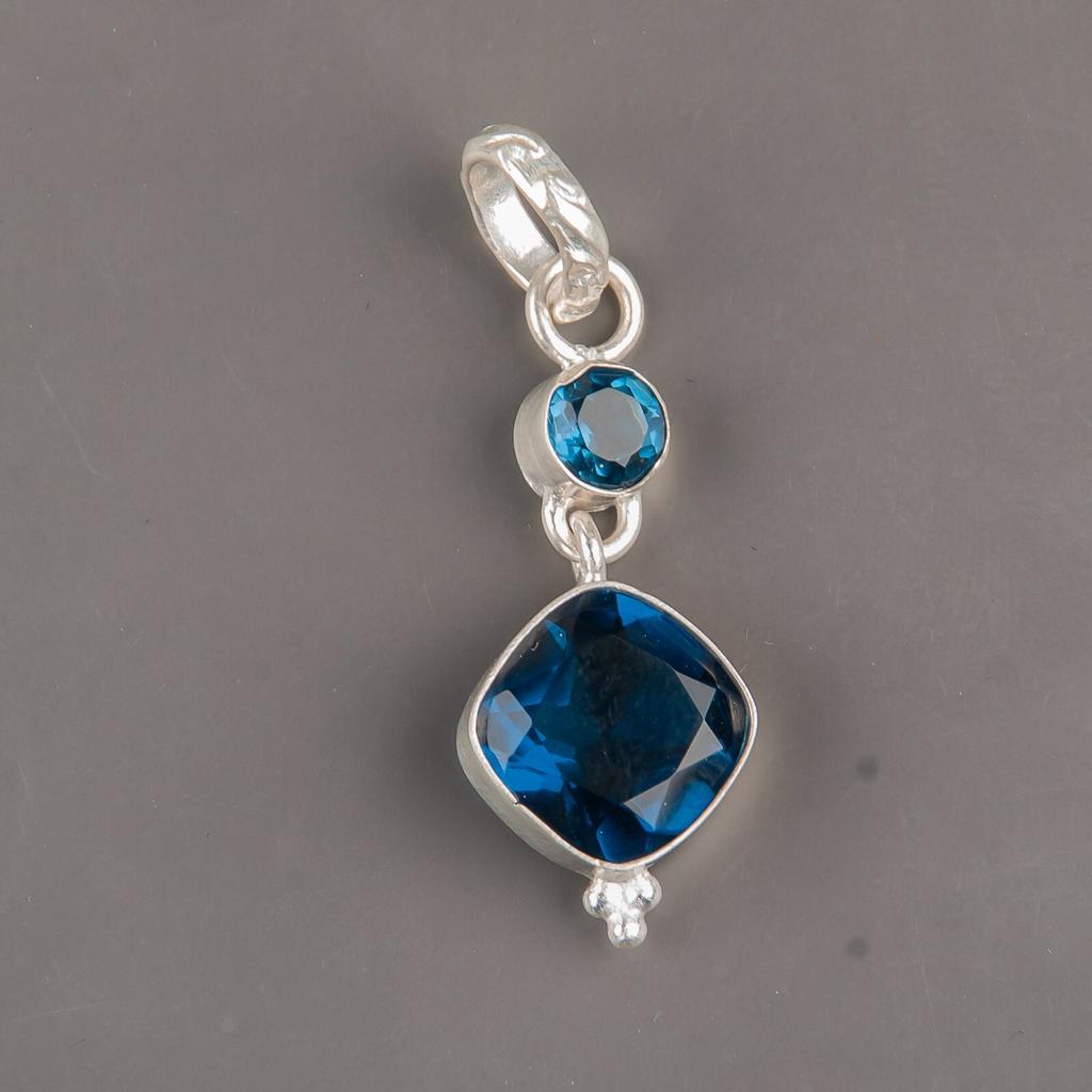 London Blue Topaz Edelstein 925 Sterlingsilber Schmuck Handgefertigter Anhänger 1,60" PP-9-7