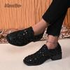 Black Sequins Women's Loafers Slip-on Mid-heel Pumps Fashion Casual Mary Janes Autumn Versatile Ladies Shoes Zapatos De Mujer