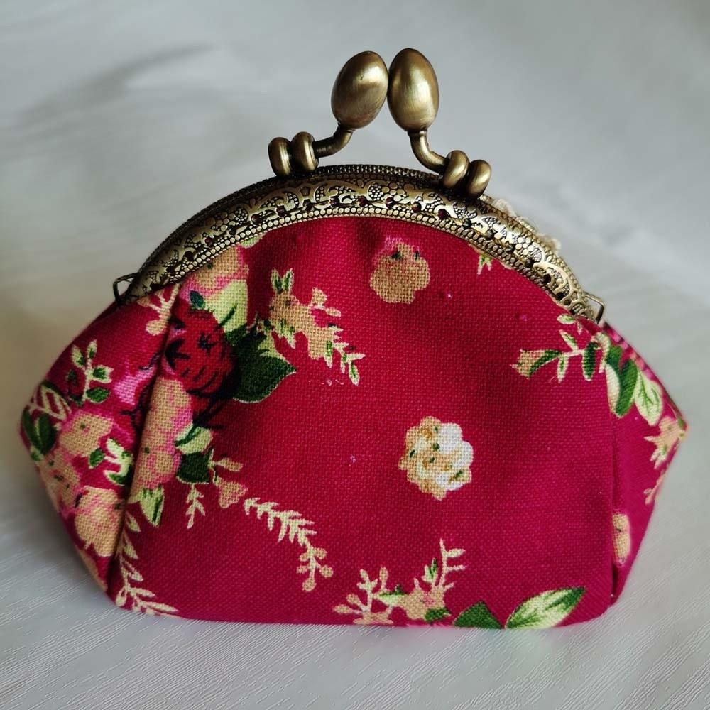 Anti-lost Kiss Lock Coin Purse Polyester Portable Canvas Mini Pouch Chinese Style Thickened Printed Small Pocket Girls