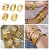 18K Gold Plated Honeycomb Pattern Stainless Steel Wide Bracelet with Zirconia Inlaid - European & American Fashion.