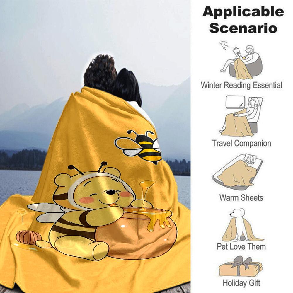 1pc Bee Honey blanket Lightweight Flannel Throw for Sofa Bed Travel Camping Livingroom Office Couch Chair