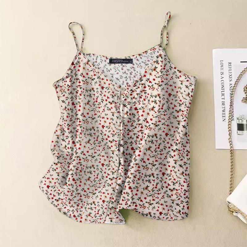 

ZANZEA Women Summer V-Neck Casual Floral Print Sleeveless Straps Camisoles 4XL белый